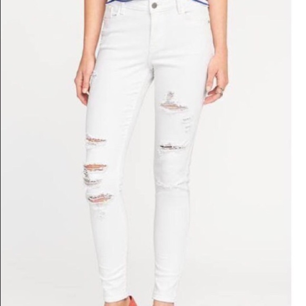 Old Navy Distressed White Midrise Rockstar Jeans